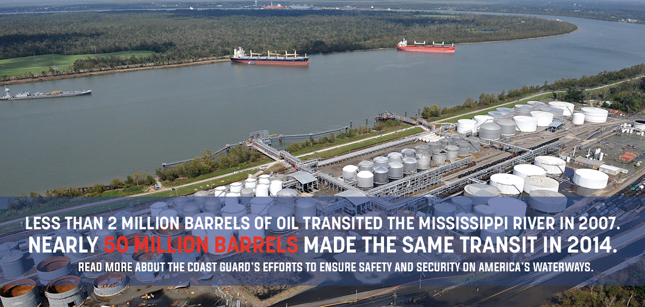 Nearly 50 million barrels of oil transited the Mississippi River in 2014